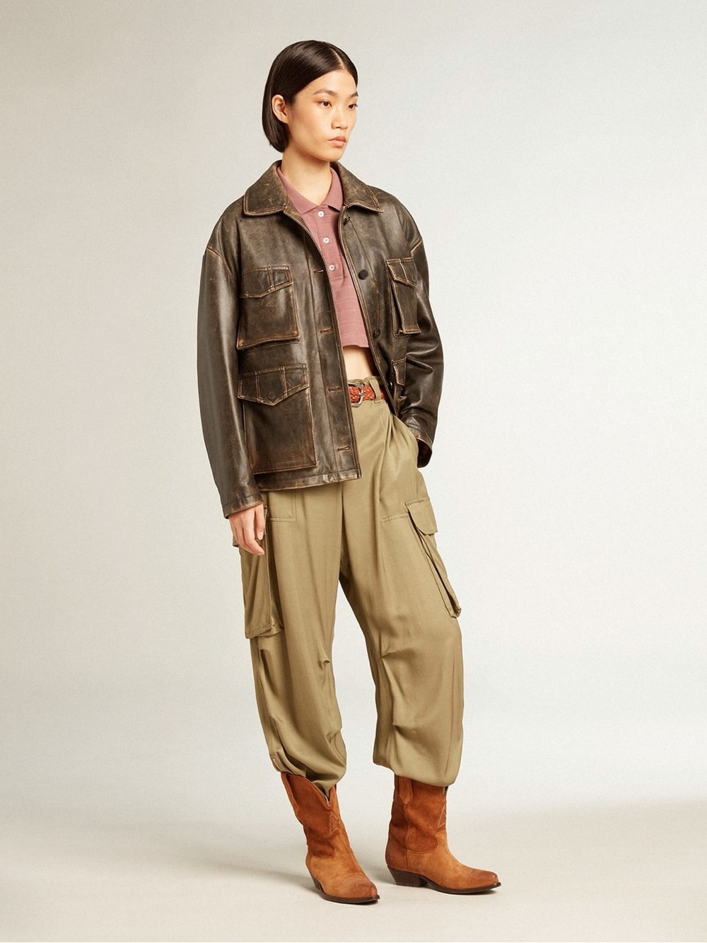 Golden Goose Olive Green Wide Leg Drawstring Cargo Trouser Pants - Picture 7 of 7